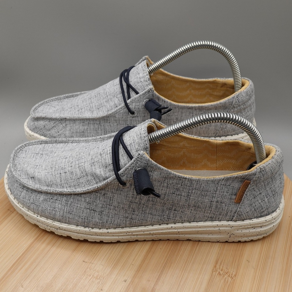 Hey Dude Shoes Women 10 Gray Wendy Chambray White Blue Loafers Comfort